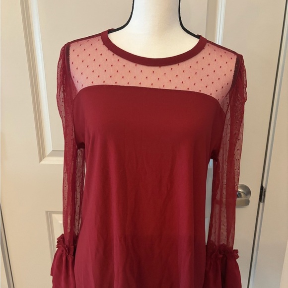 Red sexy romantic sheer sleeve flutter sleeve blouse size XL - Picture 11 of 12